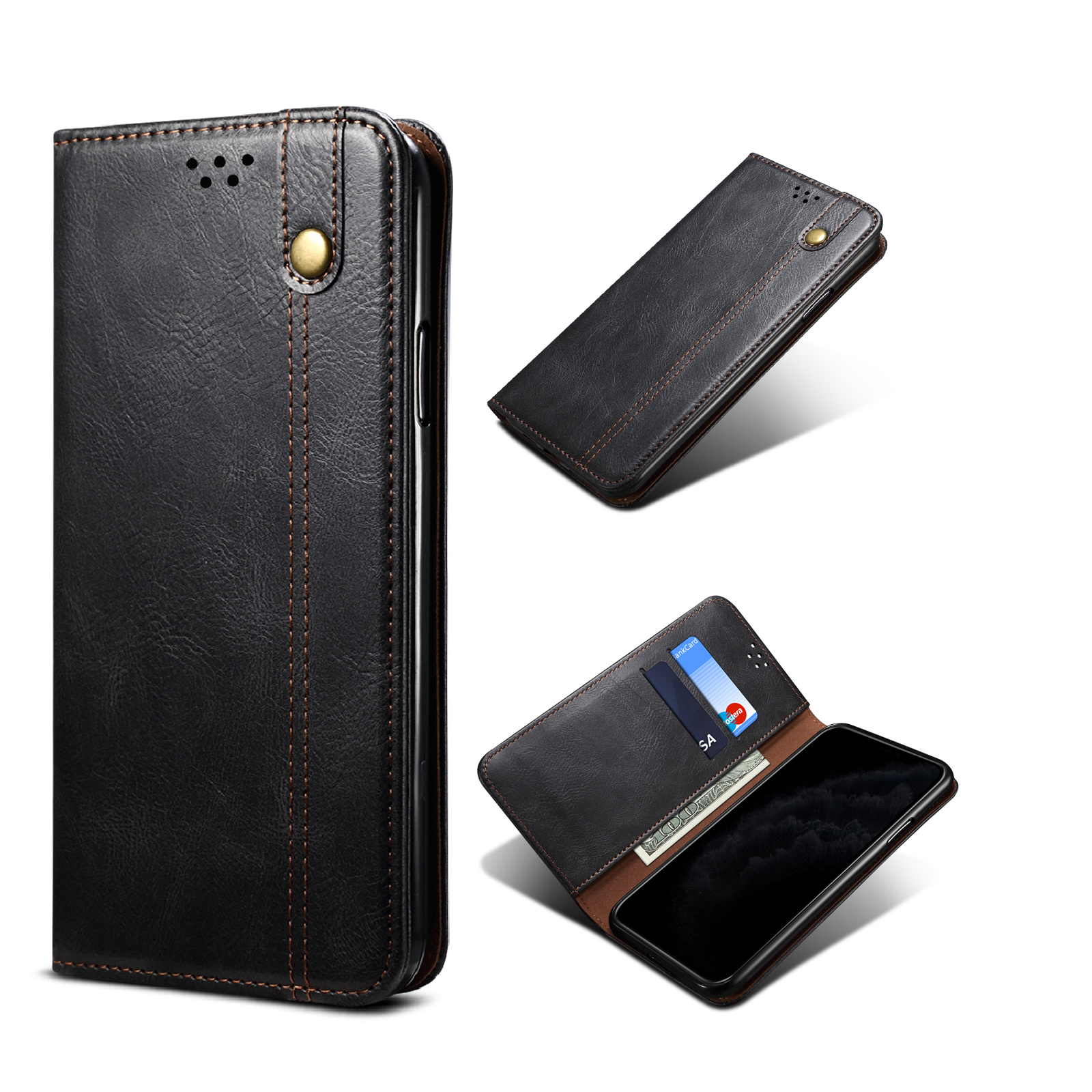 

Waxy Crazy Horse Texture TPU + PU Leather Case Cover for Samsung Galaxy A72 5G / A72 4G - Black, Galaxy A72 5G