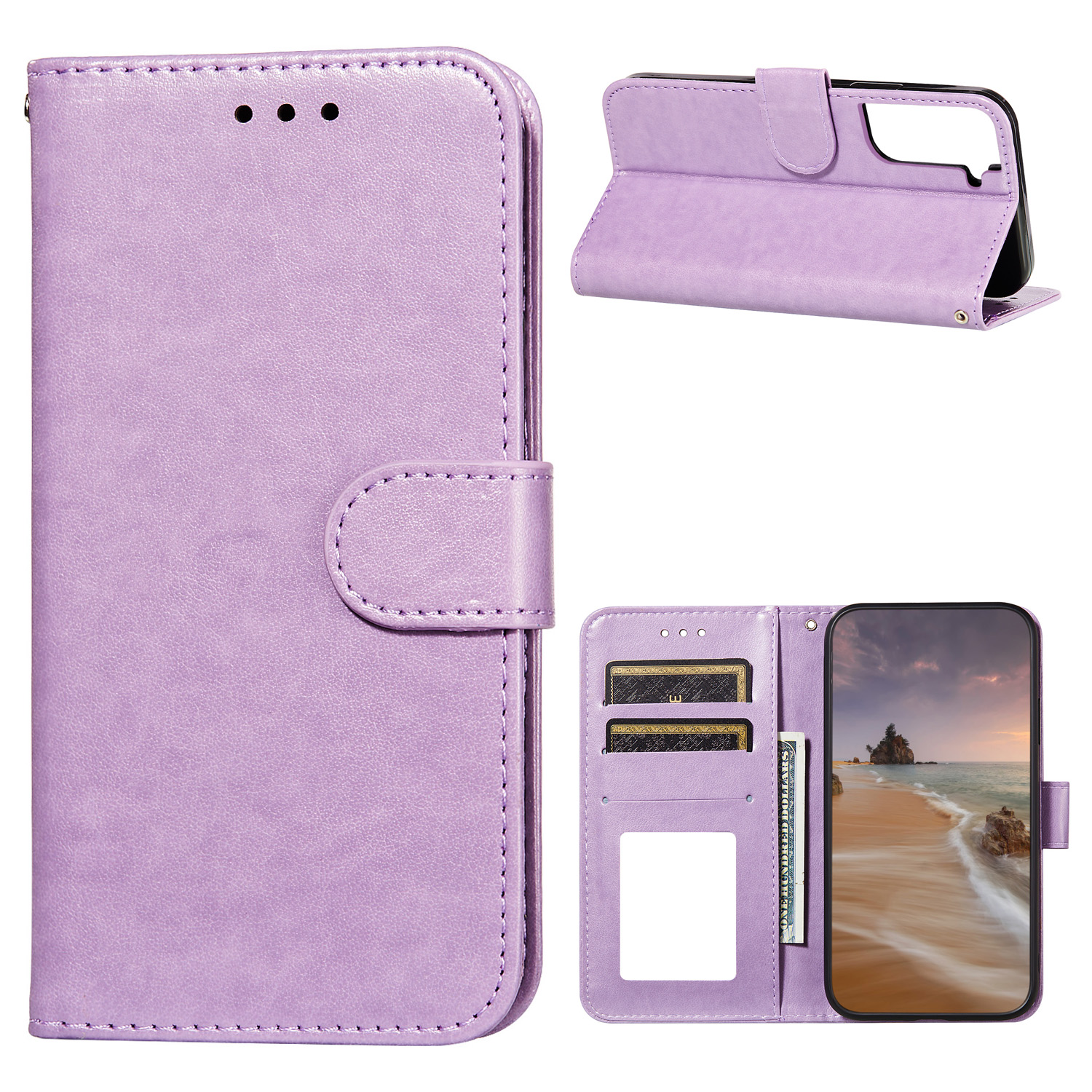 

Dual-sided Magnetic Clasp Leather Wallet Stand Phone Case Shell for Samsung Galaxy S21+ 5G - Purple, Samsung Galaxy S21+