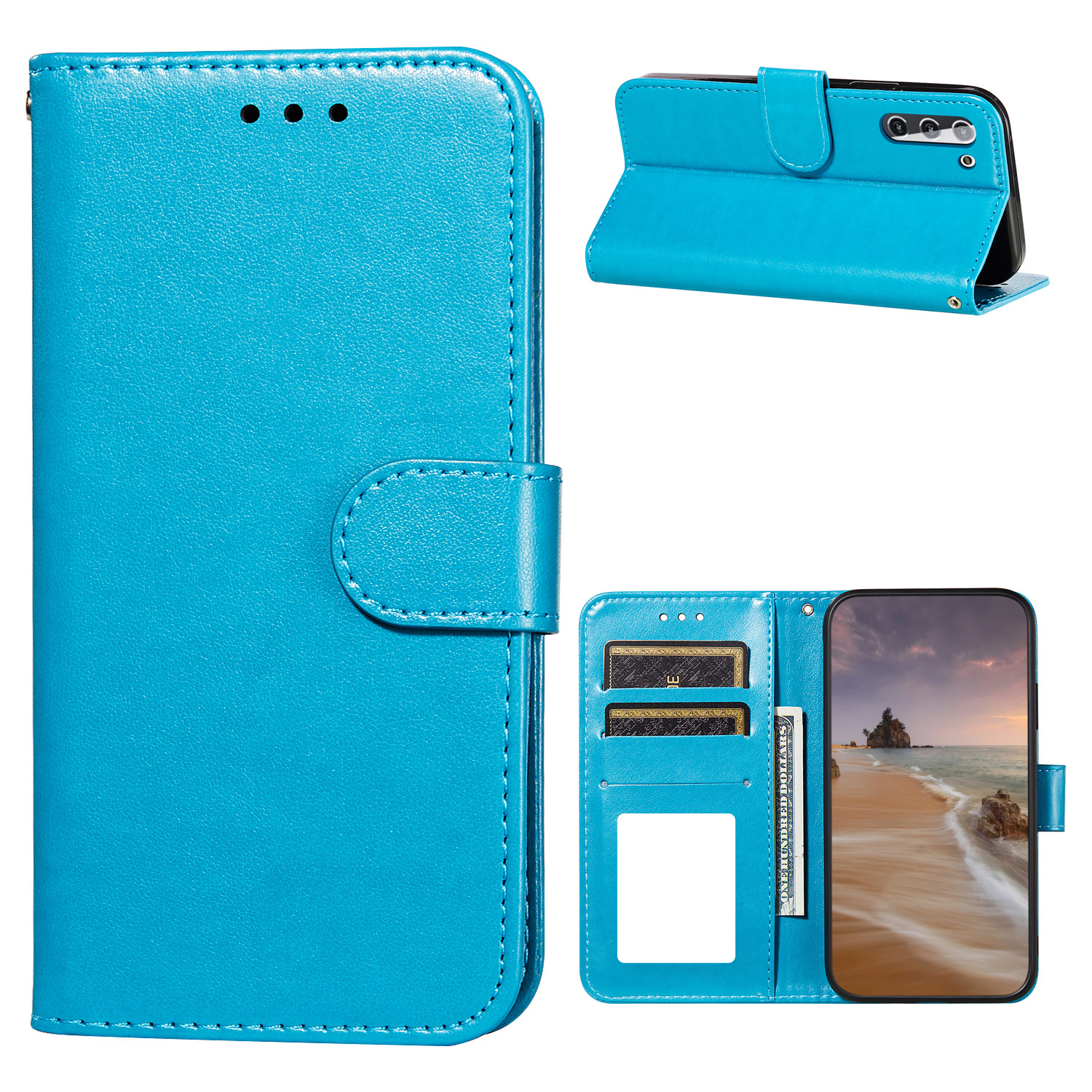 

Dual-sided Magnetic Clasp Leather Case Wallet Stand Phone Shell for Samsung Galaxy S21 5G - Blue, Galaxy S21 5G