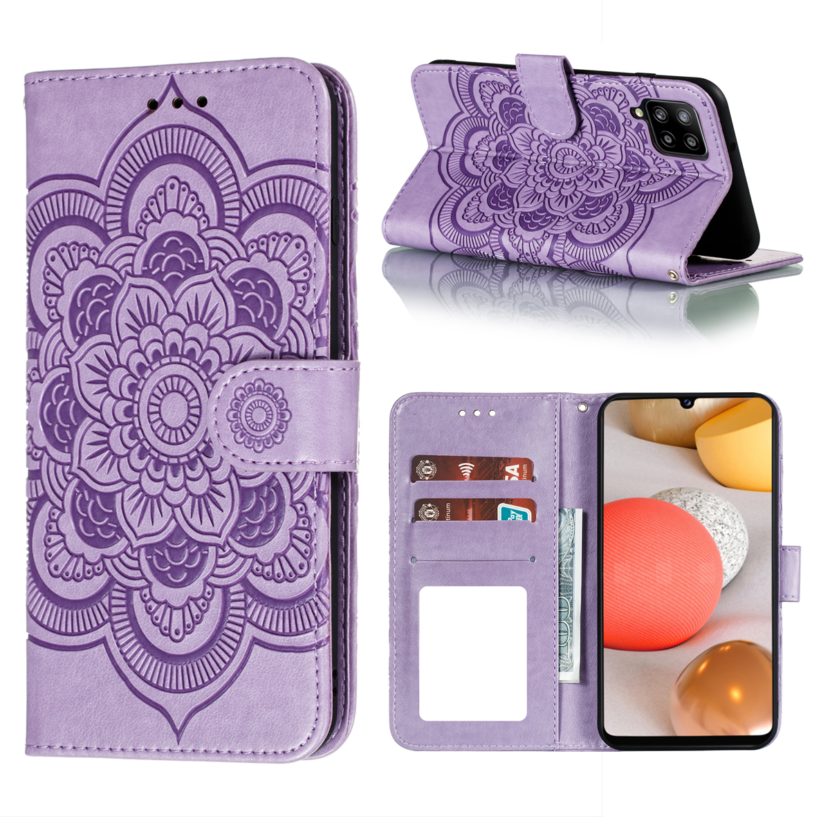 

Imprint Mandala Flower Wallet Leather Cover for Samsung Galaxy A42 5G Stand Shell - Purple, Galaxy A42 5G