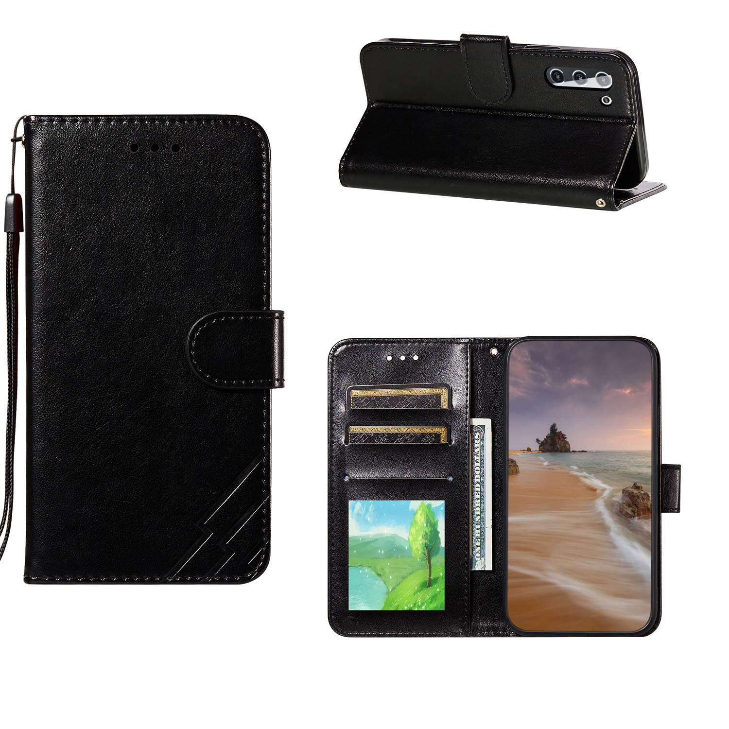 

Imprint Design Leather Wallet Stand Phone Cover Case for Samsung Galaxy S21 4G/5G - Black, Galaxy S21 5G