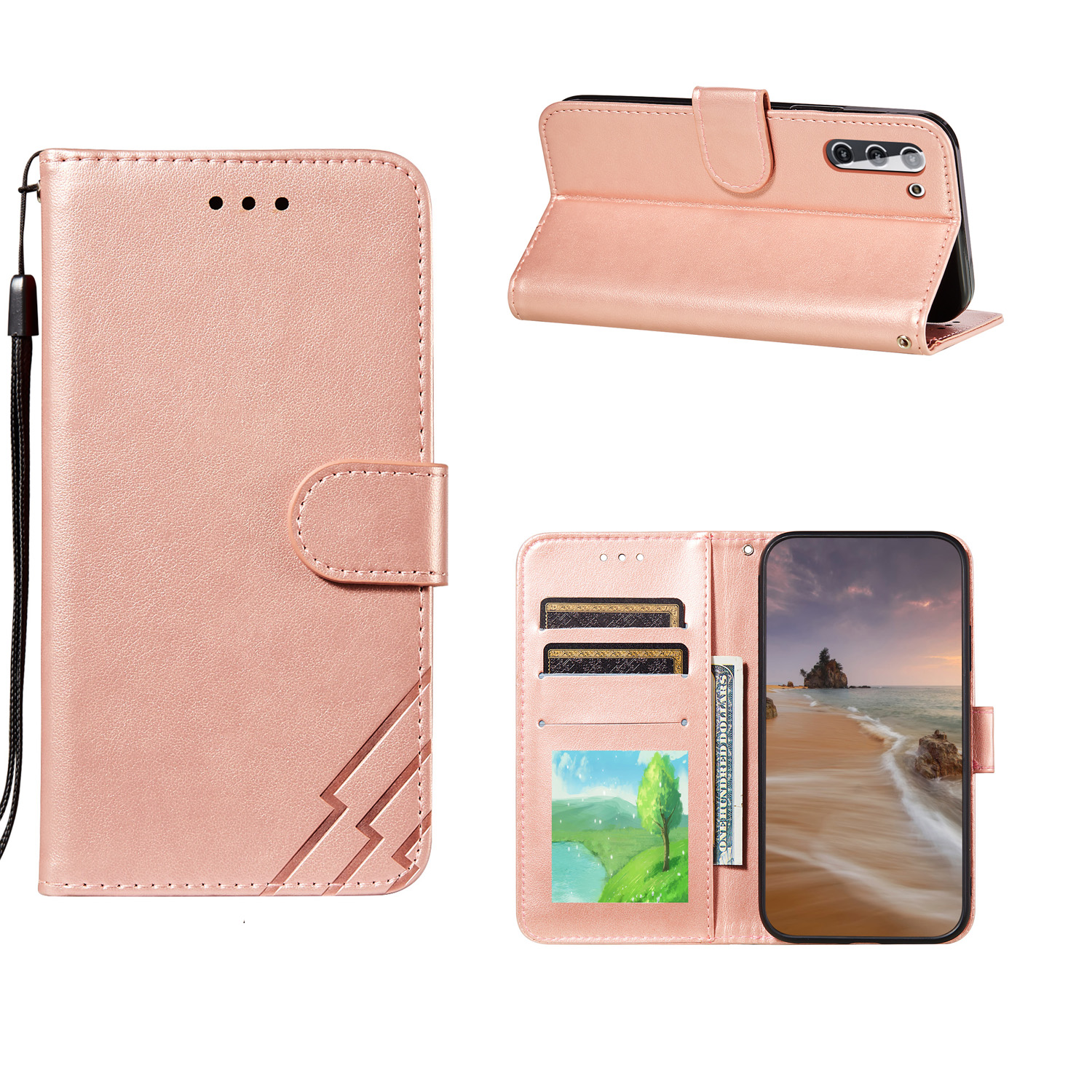 

Imprint Design Leather Wallet Stand Phone Cover Case for Samsung Galaxy S21 5G - Rose Gold, Galaxy S21 5G