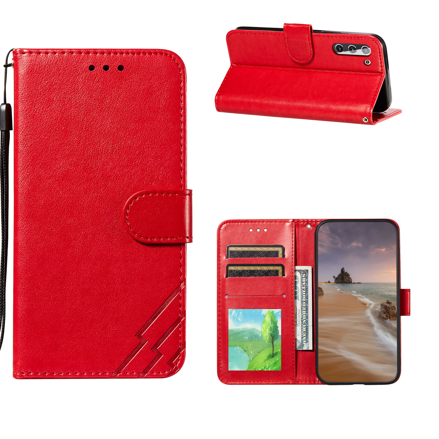 

Imprint Design Leather Wallet Stand Phone Cover Case for Samsung Galaxy S21 4G/5G - Red, Galaxy S21 5G