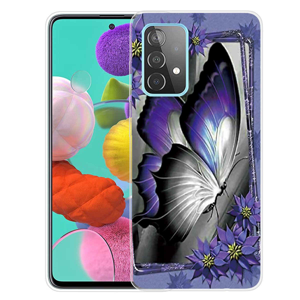 

Животные Узорные Печати Серии TPU Сотовый Телефон Защитный Чехол Для Samsung Galaxy A72 5G - Фиолетовая Бабочка, Galaxy A72 5G