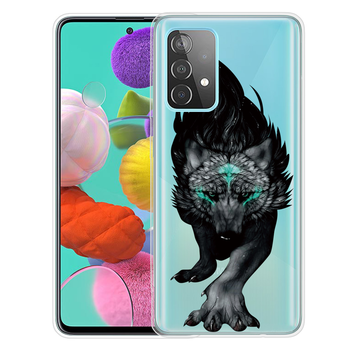 

Animals Pattern Printing TPU Phone Protective Cover Case for Samsung Galaxy A52 5G - Black Wolf, Galaxy A52 5G