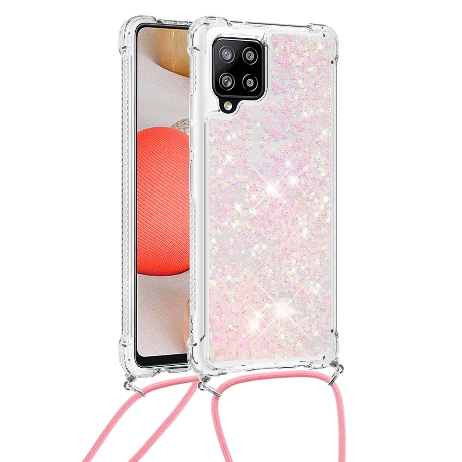 

Dynamic Quicksand TPU Shockproof Cell Phone Protective Cover with Lanyard for Samsung Galaxy A42 5G - Pink, Galaxy A42 5G