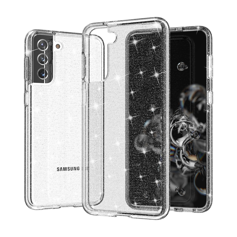 

PC + TPU Гибридный Телефон С Блестящей Порошковой Конструкцией Для Samsung Galaxy S21 Plus 5G - Серебро, Samsung Galaxy S21+