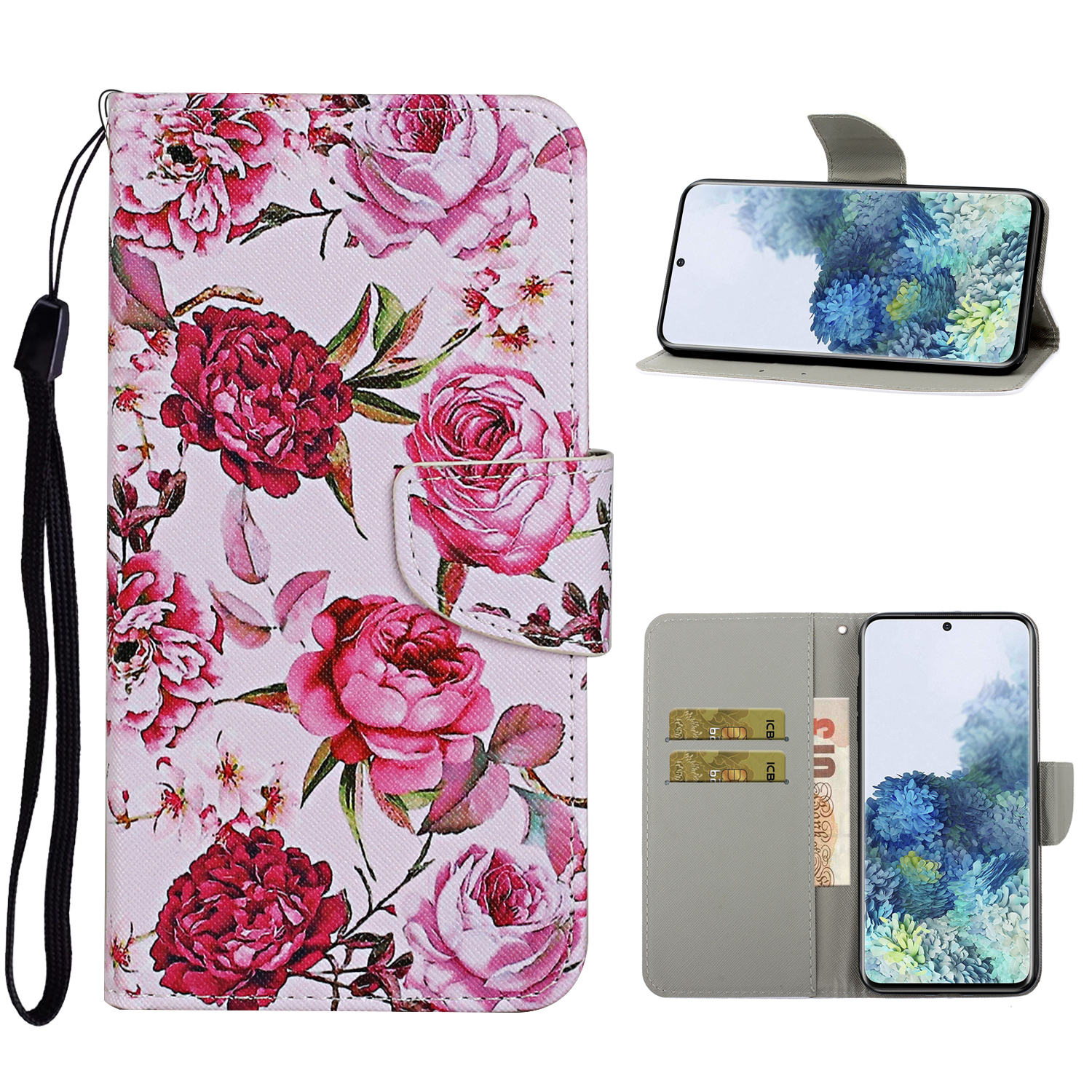 

TPU + PU Leather Wallet Stand Magnet Clasp Phone Case for Samsung Galaxy S21+ 5G - Beautiful Flower, Samsung Galaxy S21+