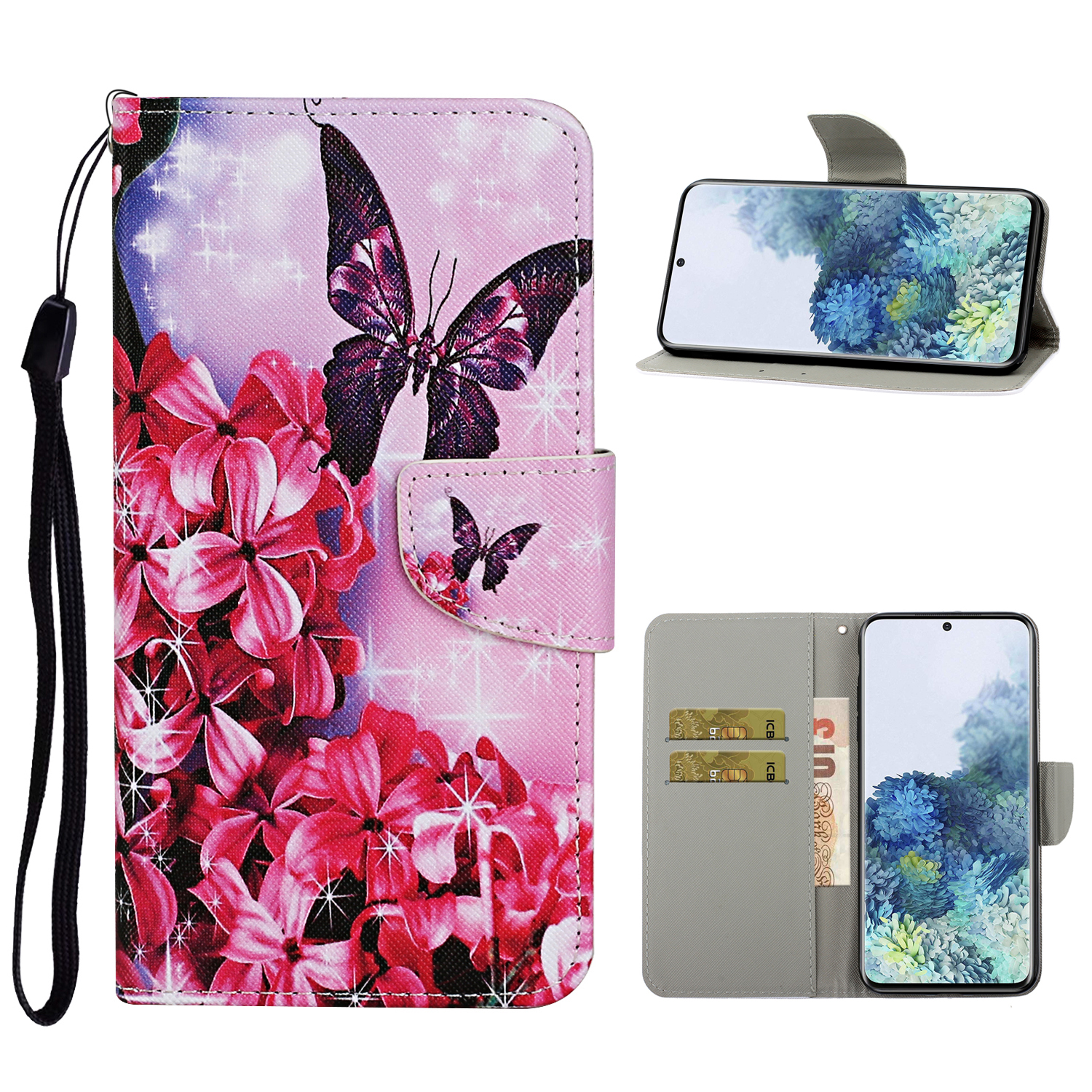 

TPU + PU Leather Wallet Stand Magnet Clasp Phone Case for Samsung Galaxy S21+ 5G - Red Flower, Samsung Galaxy S21+