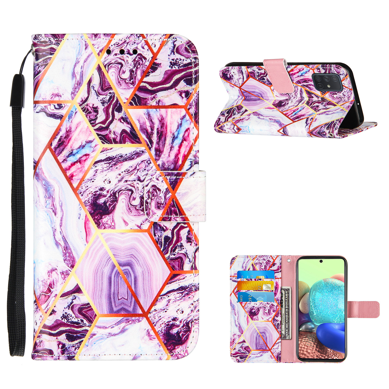 

Wallet Stand TPU + PU Leather Case with Splicing Marble Pattern for Samsung Galaxy A71 SM-A715 - Purple, Galaxy A71 4G