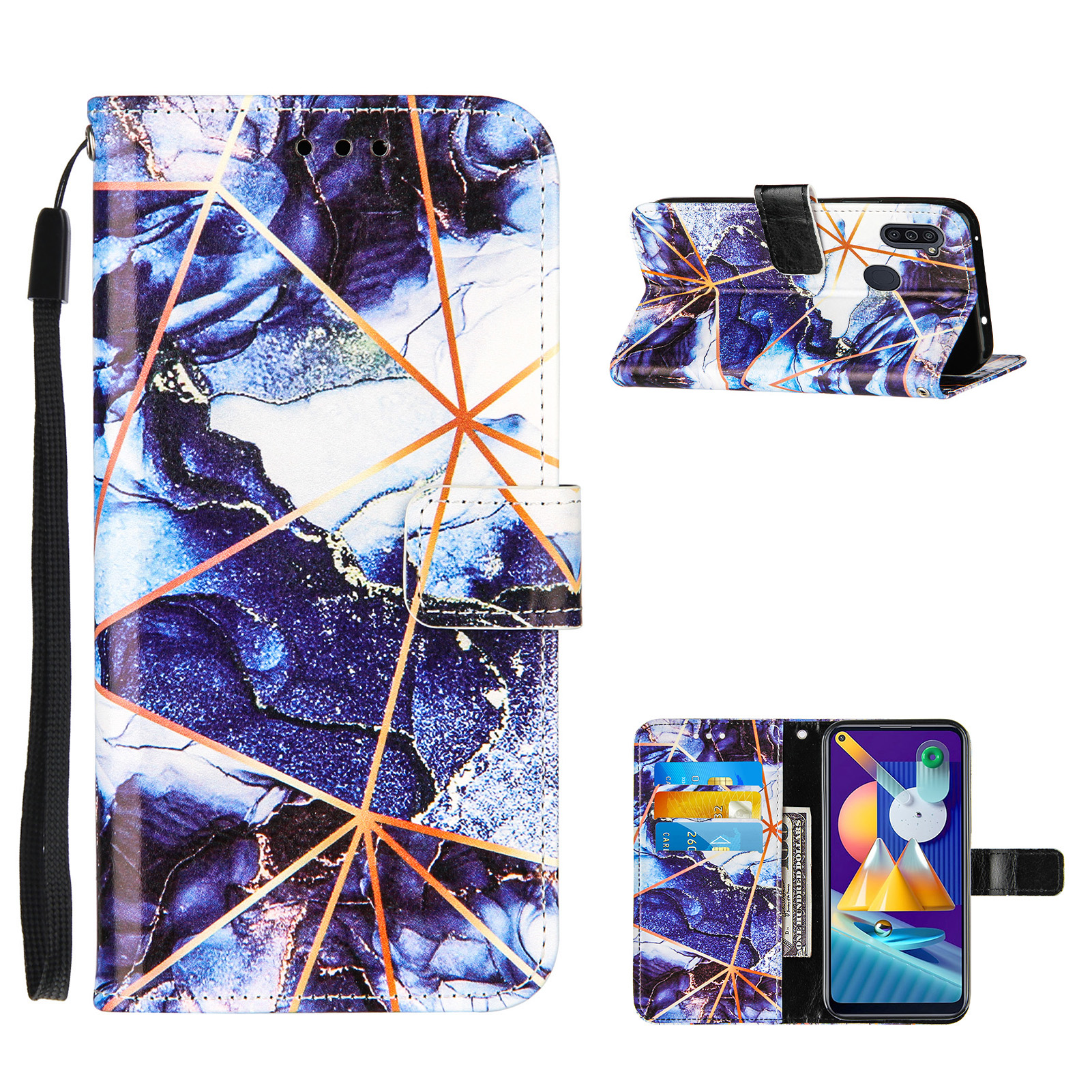 

Marble Pattern Splicing Leather Wallet Phone Stand Case for Samsung Galaxy A11/M11 - Dark Blue, Galaxy A11 (EU Version)