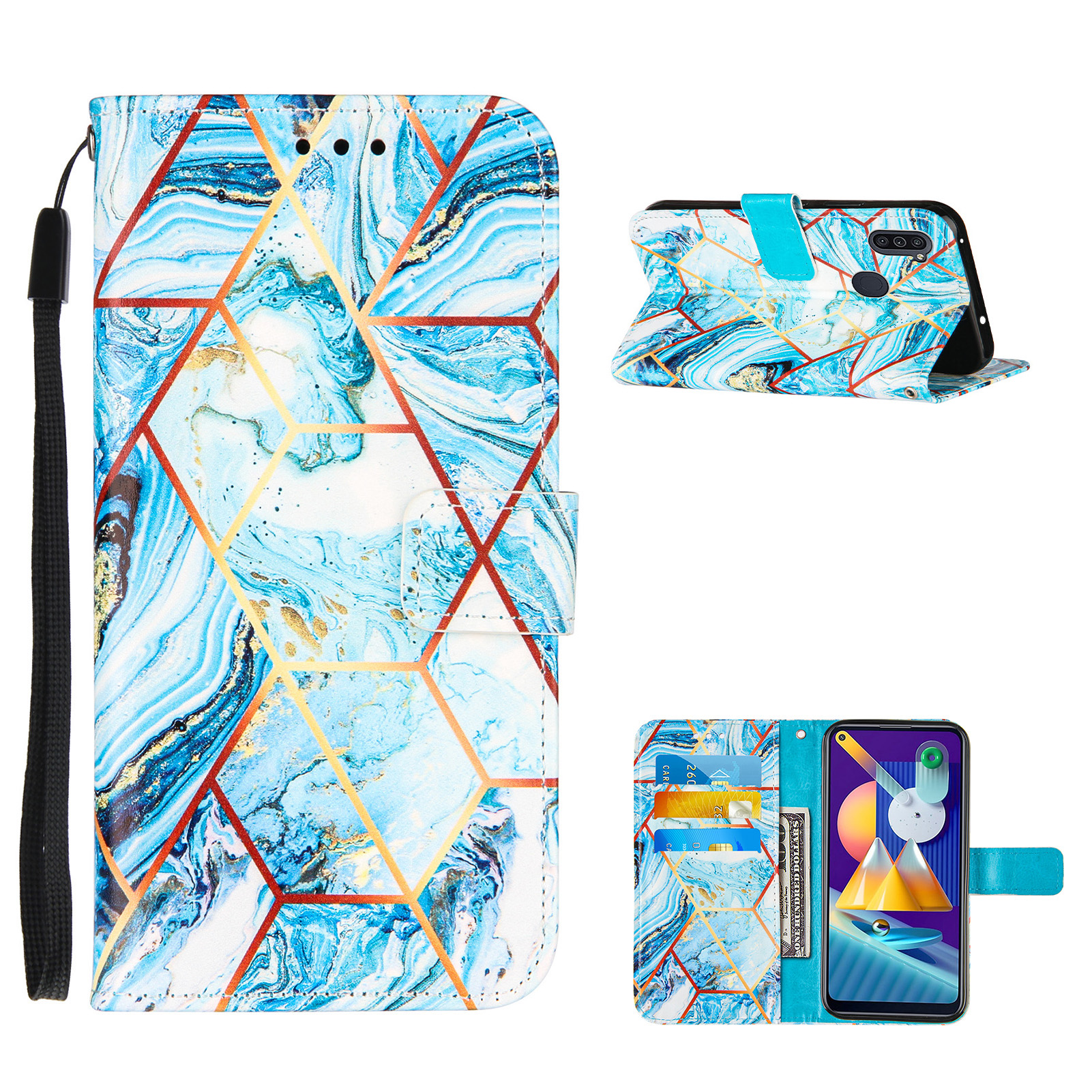 

Marble Pattern Splicing Leather Wallet Phone Stand Case for Samsung Galaxy A11/M11 - Sky Blue, Galaxy A11 (EU Version)