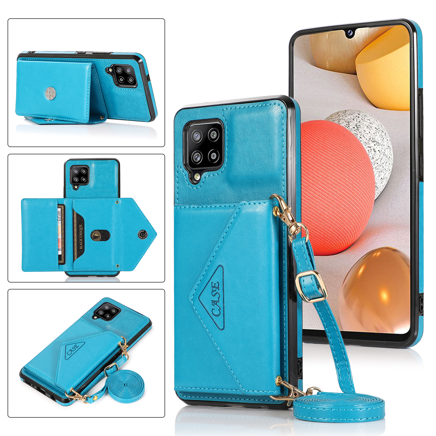 

PU Кожаное Покрытие TPU + PC Shell Для Samsung Galaxy A42 5G Kickstand Catch Accstand Catch Accoless С Ремешком - Синий, Galaxy A42 5G