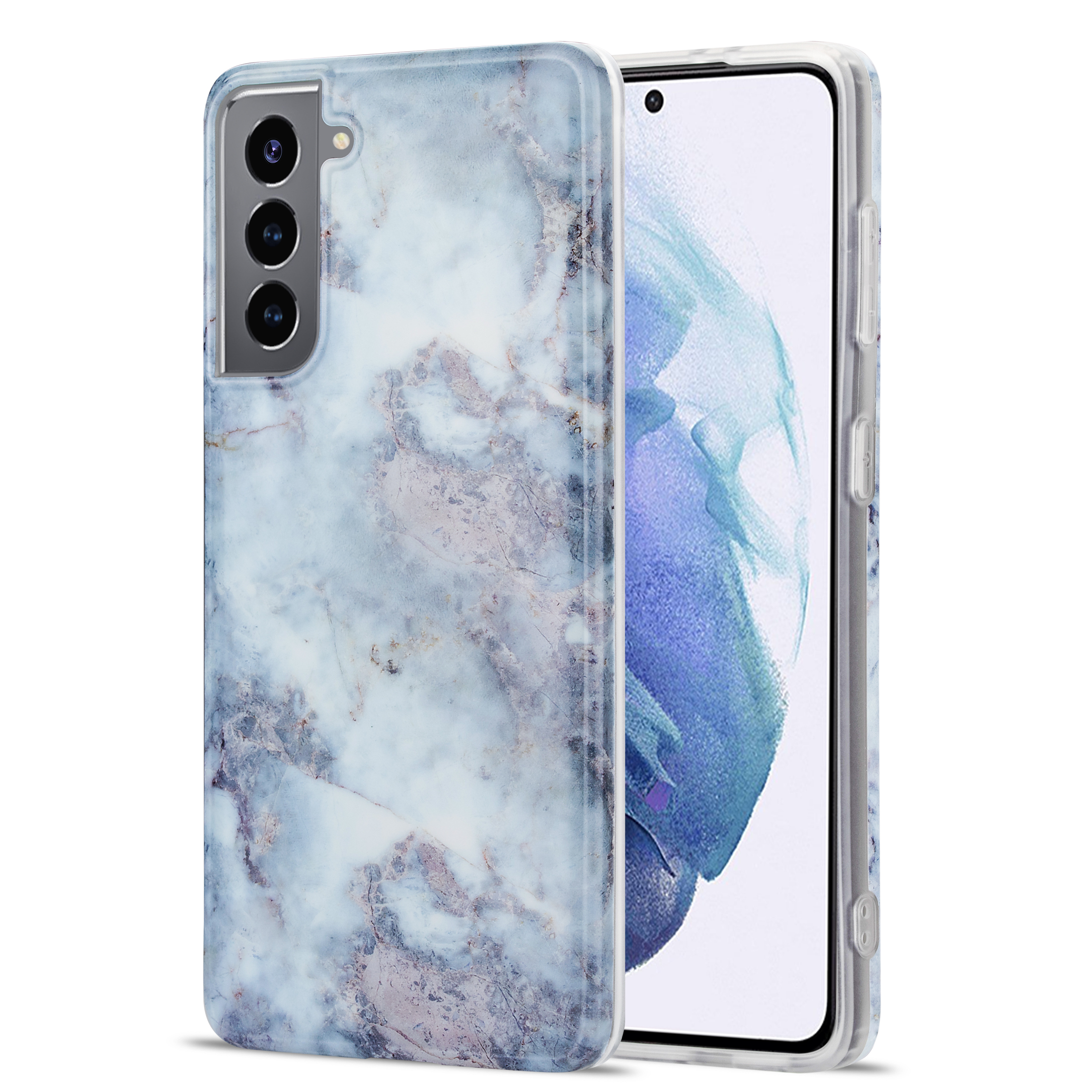 

For Samsung Galaxy S21 4G/5G TPU Glossy Brief Style Marble Pattern IMD Phone Cover Case - Style E, Galaxy S21 4G
