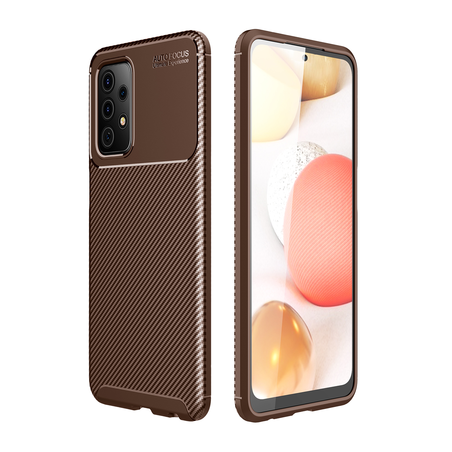 

Shockproof Protector Carbon Fiber Texture Soft TPU Moible Cover for Samsung Galaxy A72 5G - Brown, Galaxy A72 5G
