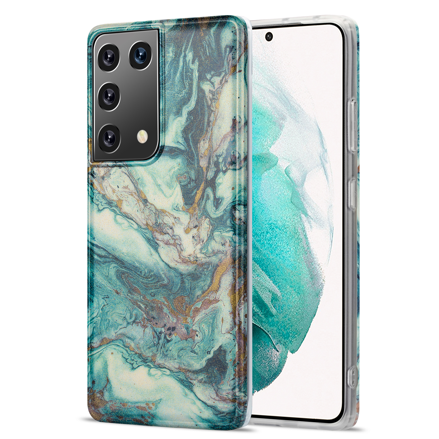 

For Samsung Galaxy S21 Ultra 5G TPU Protector Gilding Marble Pattern Printing Cover - Style A, Galaxy S21 Ultra 5G