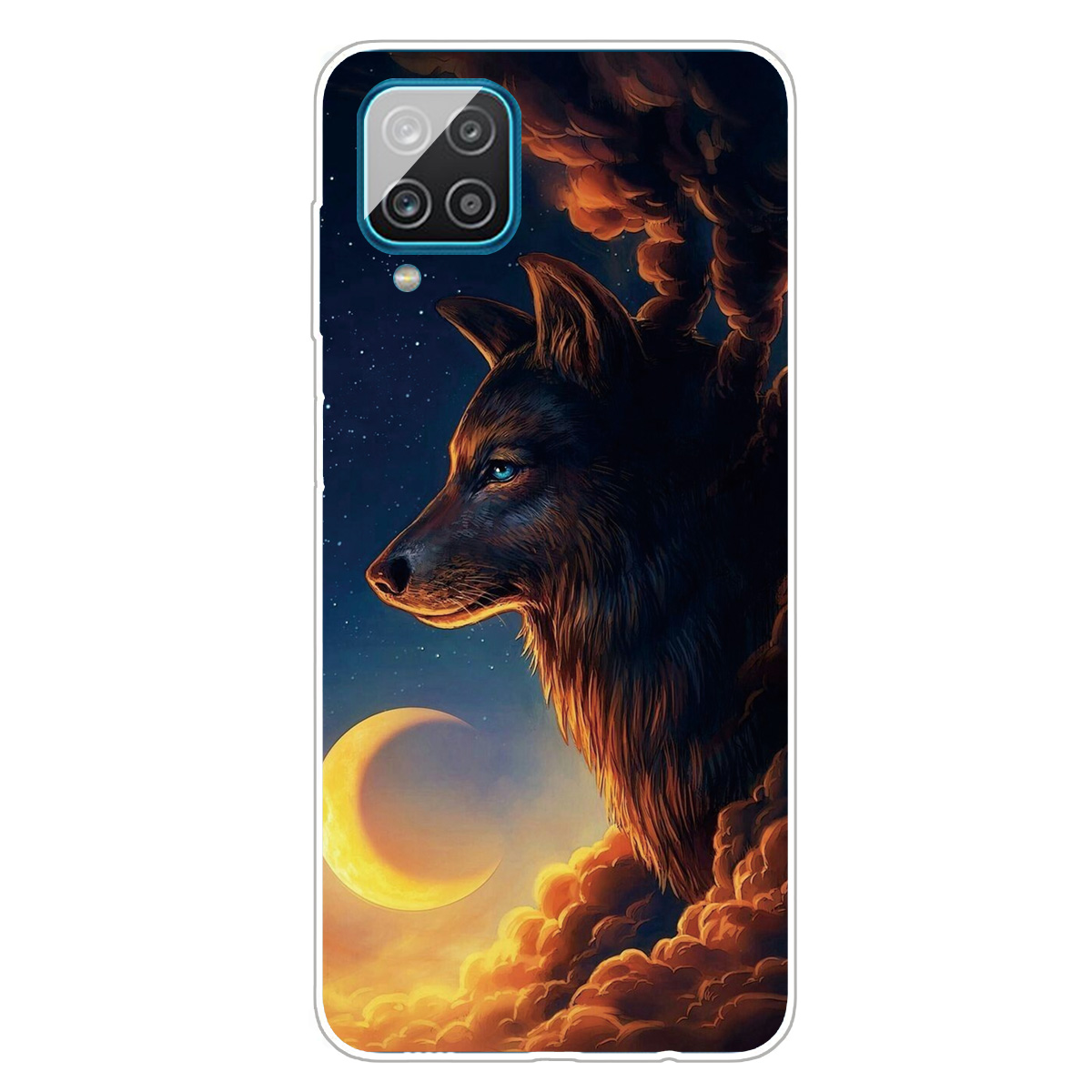 

Для Samsung Galaxy A12 Phone Case Printing Printing Гибкая Защитная Телефонная Крышка Без Скольжения - Волк и Луна, Galaxy A12