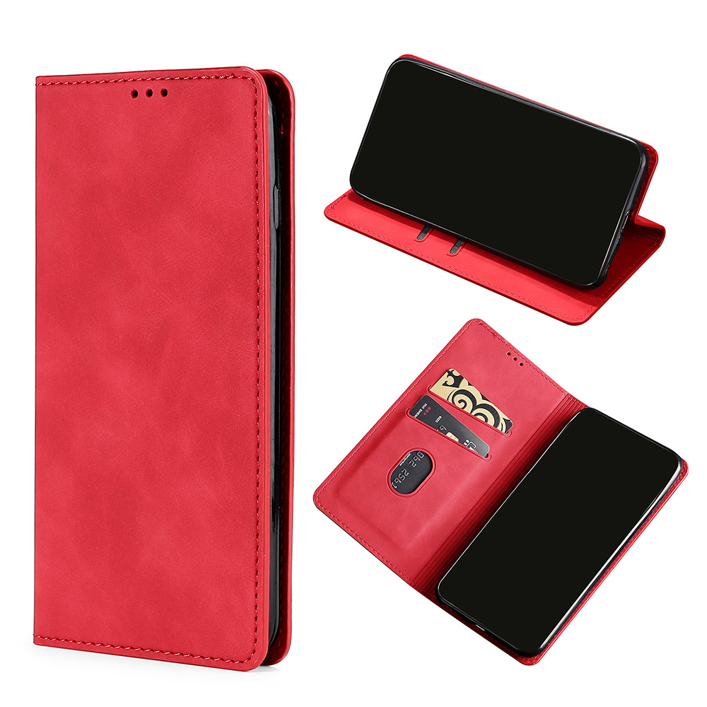 

Silky Touch Auto-absorbed Card Holder Leather Stand Case for Samsung Galaxy A72 5G - Red, Galaxy A72 5G