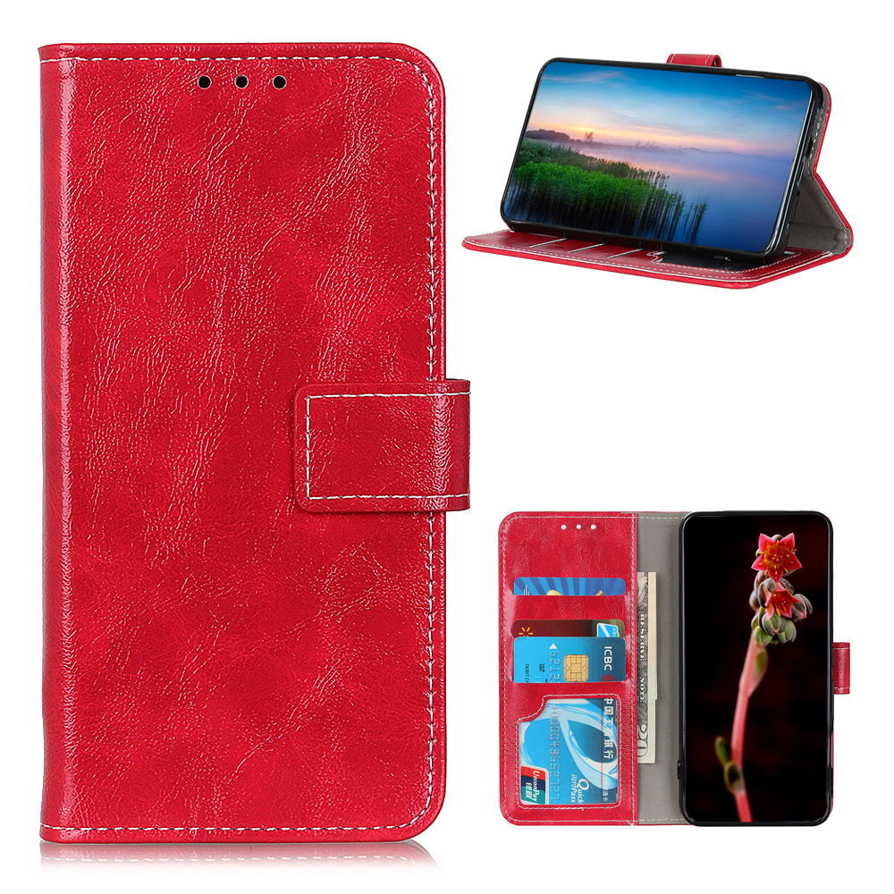 

Retro Style Wallet Stand Phone Cover for Samsung Galaxy A72 4G/5G Crazy Horse Texture Leather Case - Red, Galaxy A72 5G