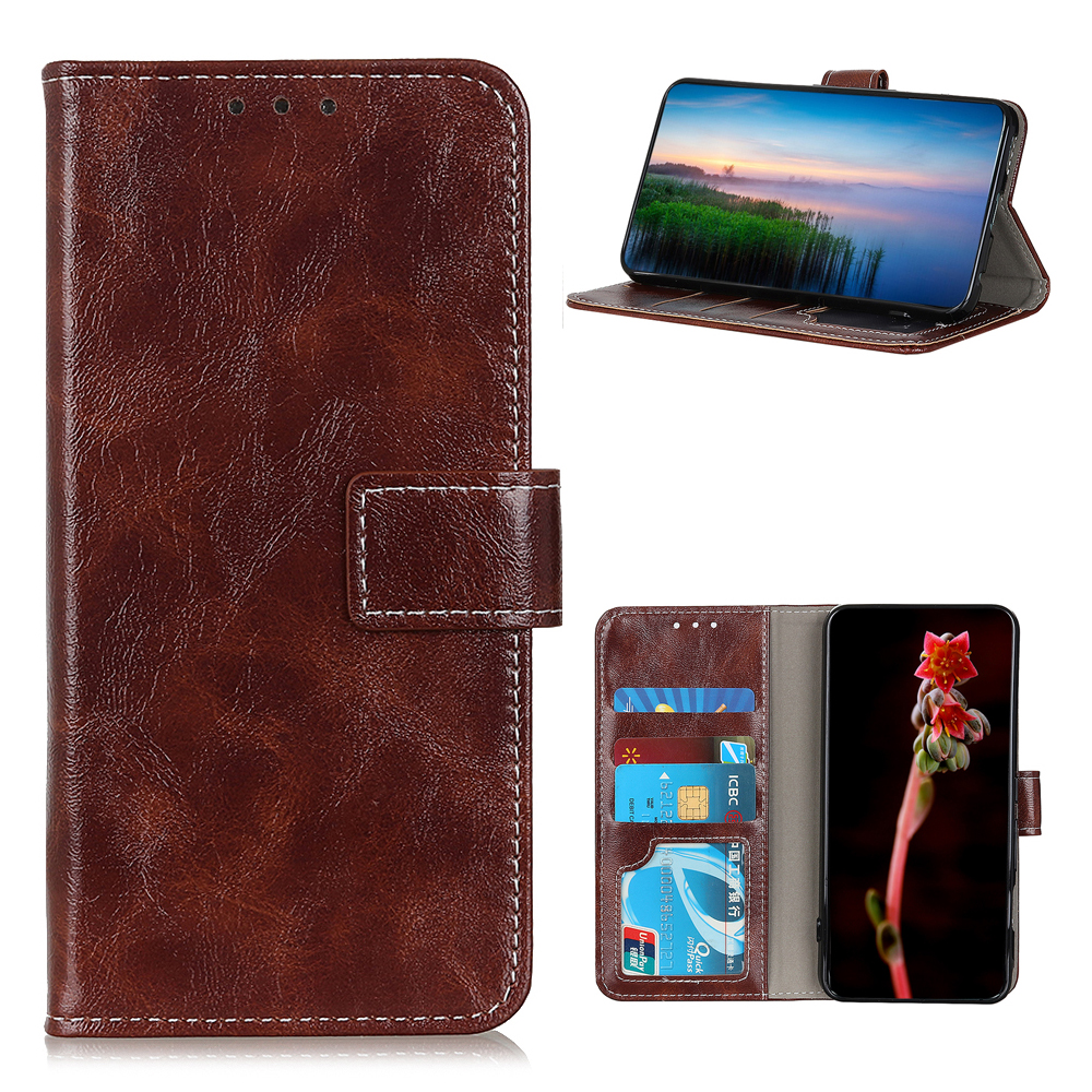 

Retro Style Wallet Stand Phone Cover for Samsung Galaxy A72 4G/5G Crazy Horse Texture Leather Case - Brown, Galaxy A72 5G