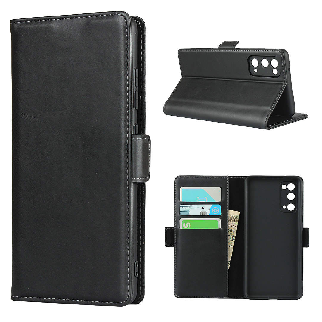 

Magnetic Clasp Design Genuine Leather Phone Wallet Stand Case for Samsung Galaxy S20 FE/S20 Fan Edition/S20 FE 5G/S20 Fan Edition 5G/S20 Lite - Black, Galaxy S20 Lite