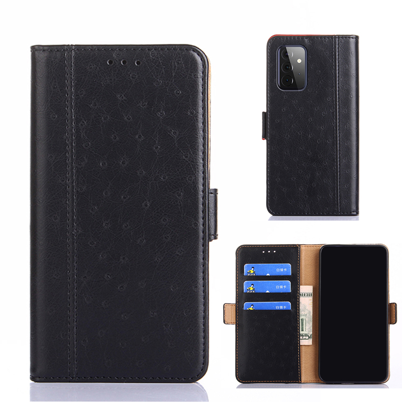 

Ostrich Texture Leather Wallet Stand Shell for Samsung Galaxy A72 5G / A72 4G - Black, Galaxy A72 5G