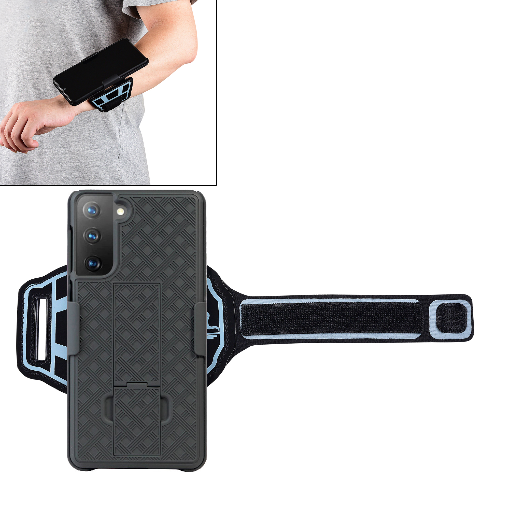 

Woven Pattern Nylon Sport Wrist Band PC Protector Case with Kickstand Design for Samsung Galaxy S21 4G/5G, Galaxy S21 4G