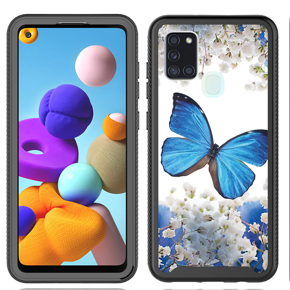 

Pattern Printing Case for Samsung Galaxy A21s PET + TPU + Acrylic Protective Hybrid Shell - Blue Butterfly, Galaxy A21s