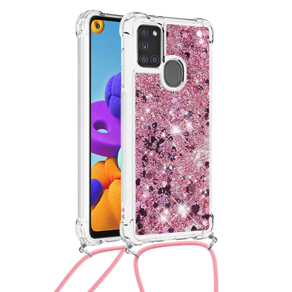 

TPU Quicksand Design Phone Protective Cover with Lanyard for Samsung Galaxy A21s - Red, Galaxy A21s
