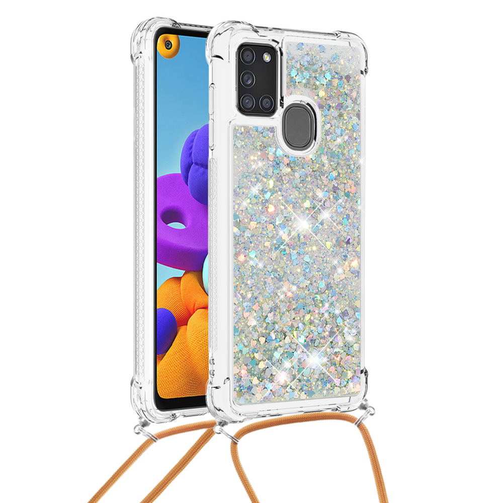 

TPU Quicksand Design Phone Protective Cover with Lanyard for Samsung Galaxy A21s - Light Green, Galaxy A21s