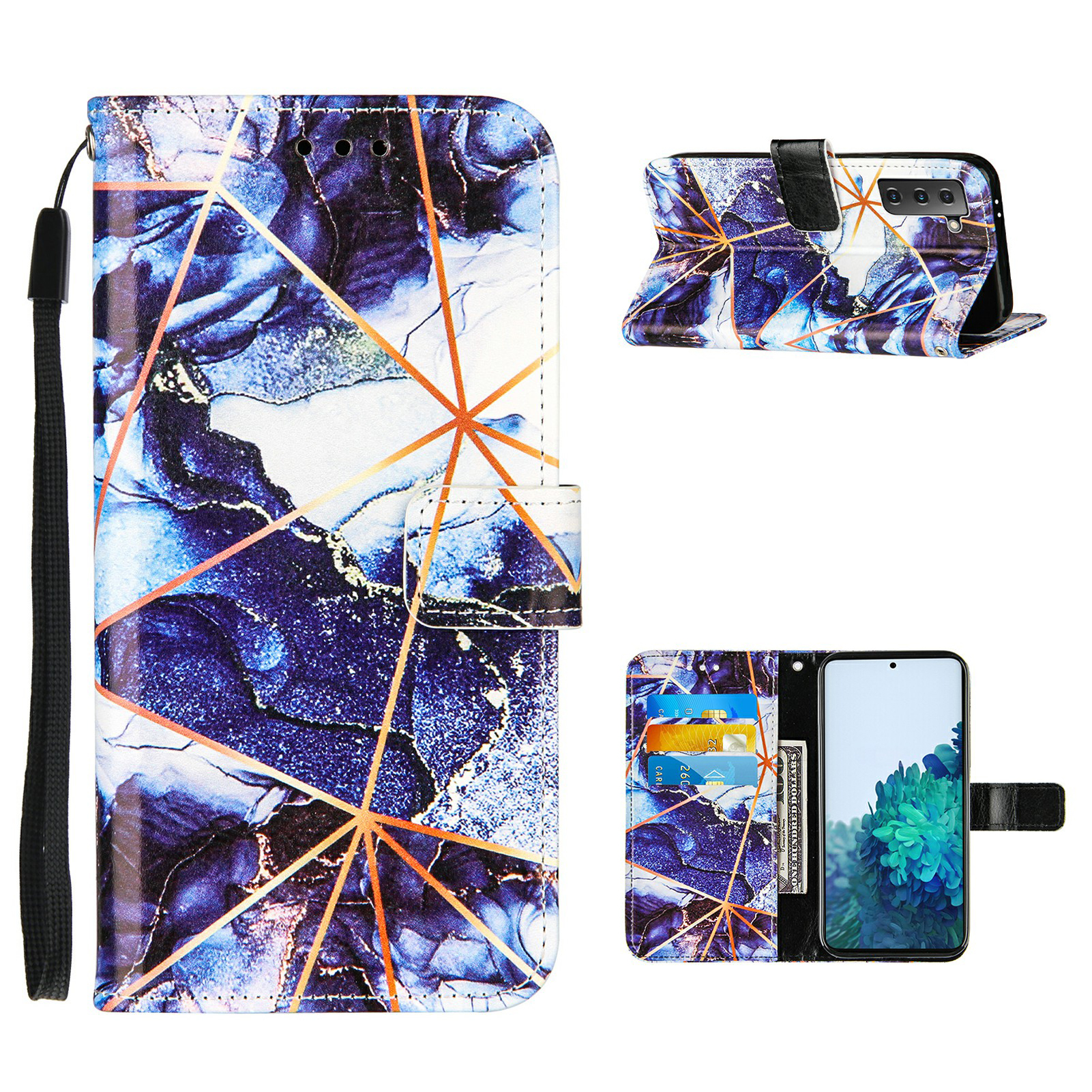 

Marble Pattern Splicing TPU + PU Leather Case with Stand for Samsung Galaxy S21+5G - Dark Blue, Samsung Galaxy S21+