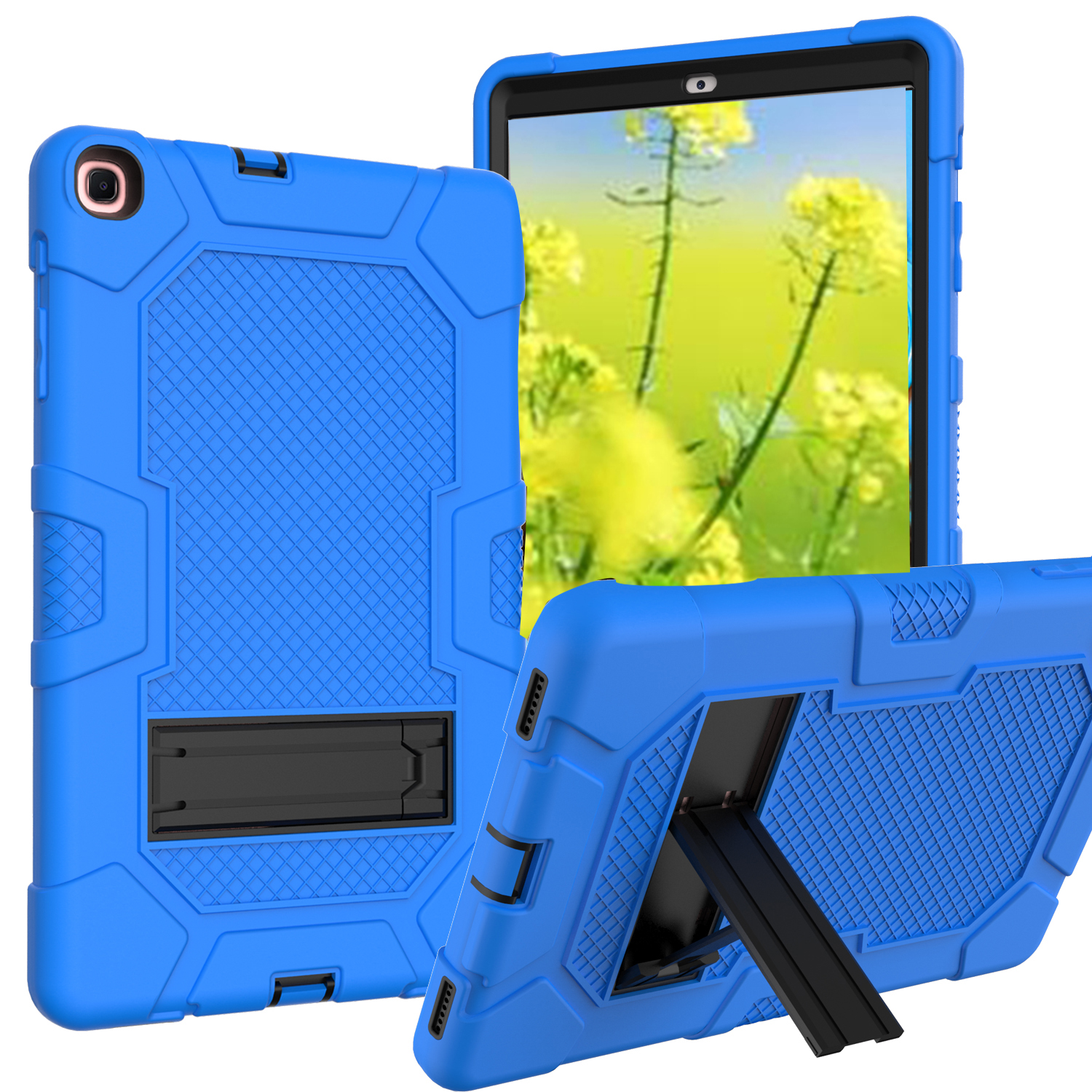 

PC + TPU + Silicone Coumter Color Design Tablet Couvercle de Boîtier Avec Tenue de Glissière Pour Samsung Galaxy Tab A 10.1 (2019) - Bleu Foncé / Noir
