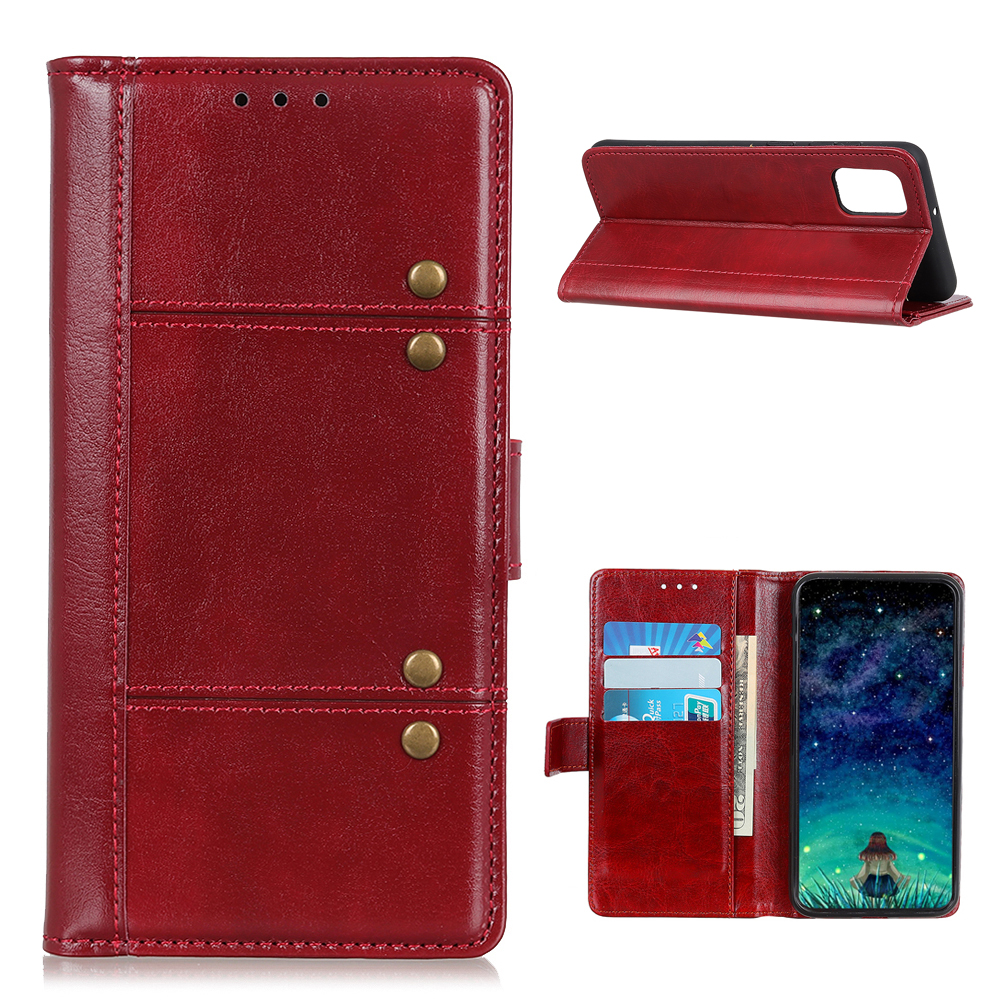 

Rivet Decor Wallet Stand Crazy Horse Texture Leather Case for Samsung Galaxy A02s (164.2x75.9x9.1mm) - Red, Galaxy A02s (164.2x75.9x9.1mm)