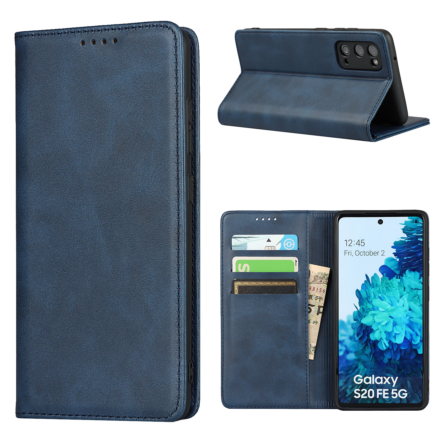 

Strong Magnet Design Leather Wallet Stand Phone Cover Case for Samsung Galaxy S20 FE/S20 Fan Edition/S20 FE 5G/S20 Fan Edition 5G/S20 Lite - Blue, Galaxy S20 Lite