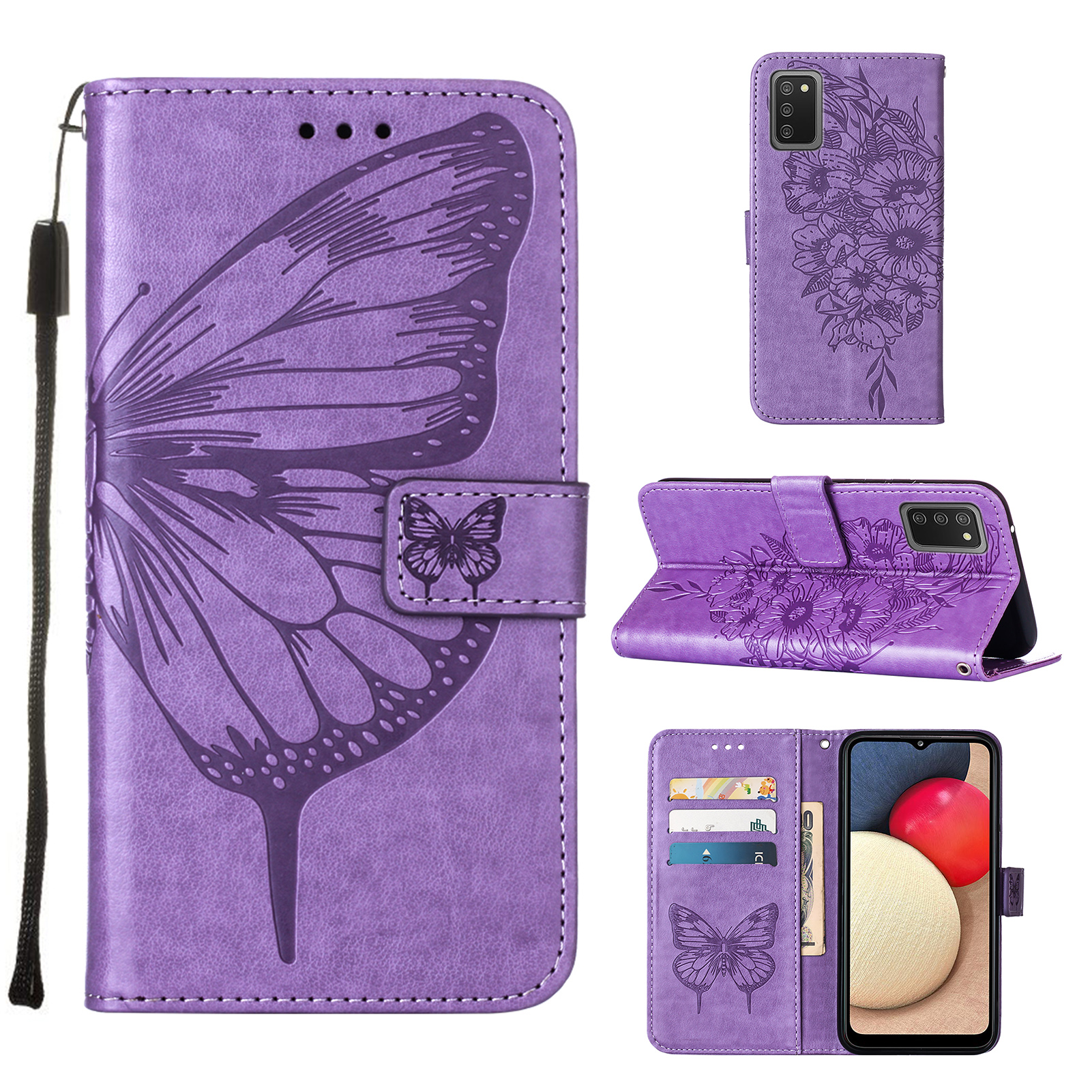 

Imprint Butterfly Flower Pattern Wallet Stand Leather Case for Samsung Galaxy A02s (164.2x75.9x9.1mm) - Purple, Galaxy A02s (164.2x75.9x9.1mm)