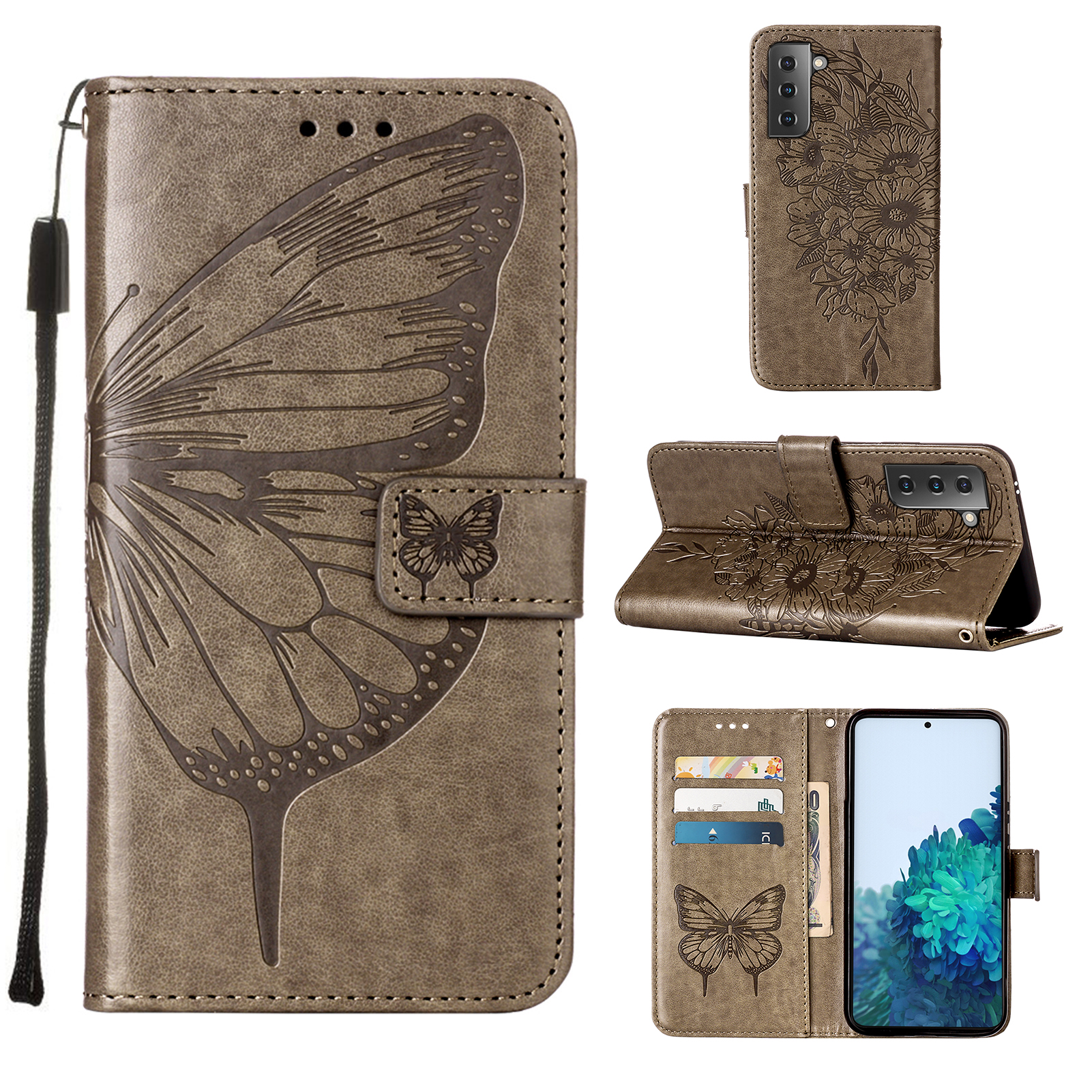 

Imprint Butterfly Flower Pattern Wallet Stand Leather Case for Samsung Galaxy S21+ 5G - Grey, Galaxy S21+ 5G