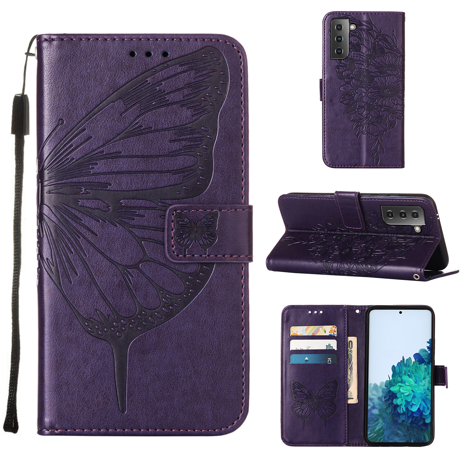 

Imprint Butterfly Flower Pattern Wallet Stand Leather Case for Samsung Galaxy S21+ 5G - Dark Purple, Galaxy S21+ 5G