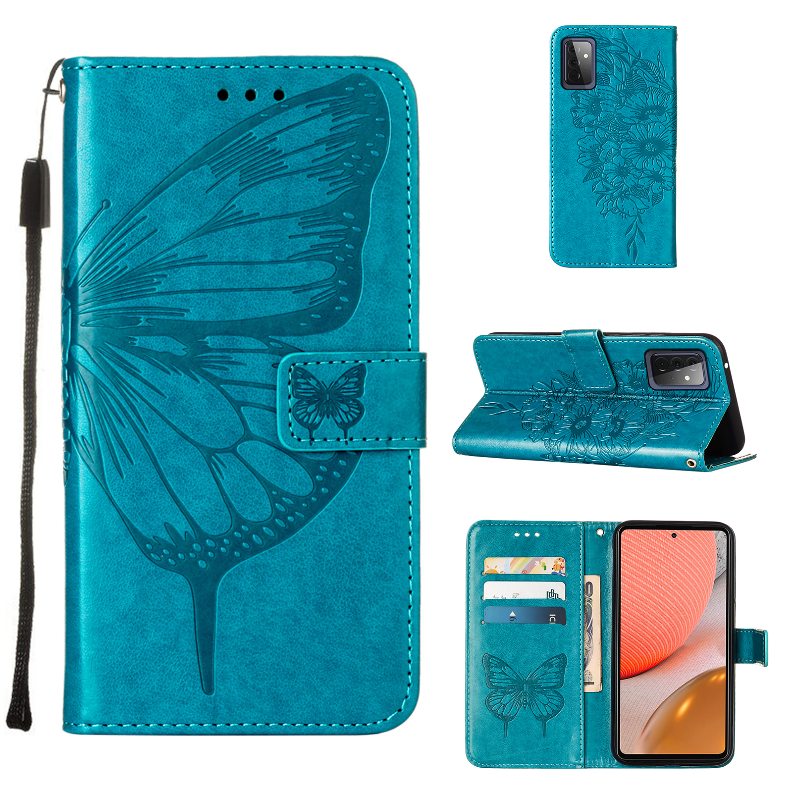 

Imprint Butterfly Flower Pattern Wallet Stand Leather Case for Samsung Galaxy A72 5G / A72 4G - Blue, Galaxy A72 5G