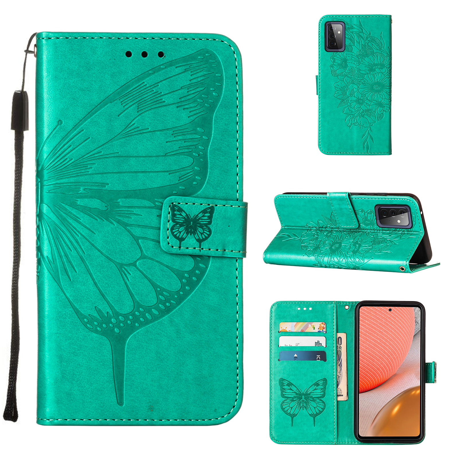 

Imprint Butterfly Flower Pattern Wallet Stand Leather Case for Samsung Galaxy A72 5G / A72 4G - Green, Galaxy A72 5G