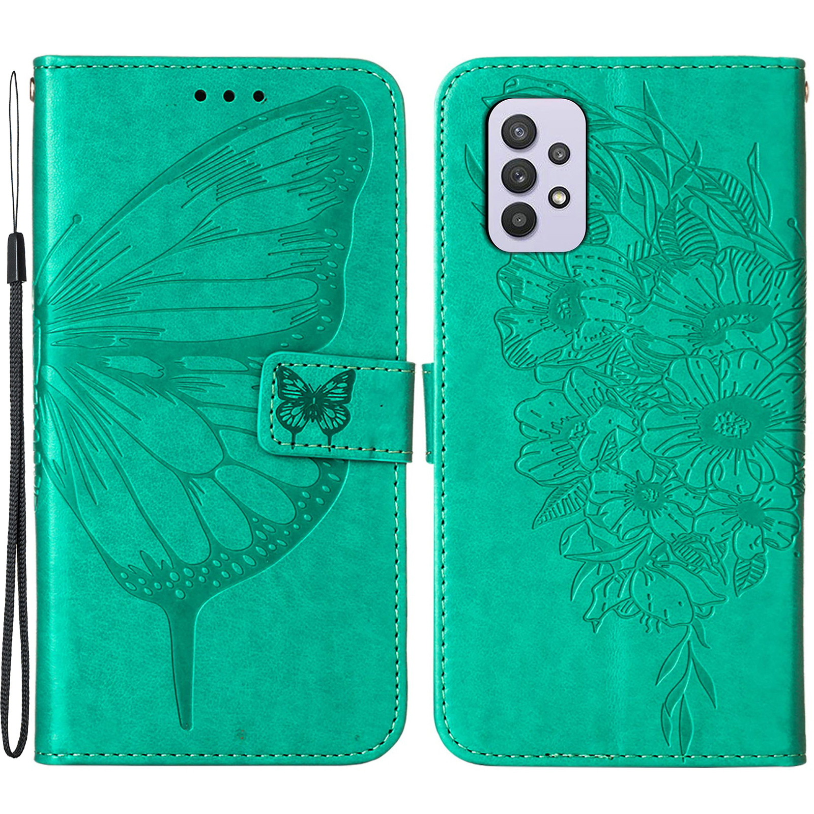 

Imprint Butterfly Flower Pattern Wallet Stand Leather Case for Samsung Galaxy A32 5G - Green, Galaxy A32 5G