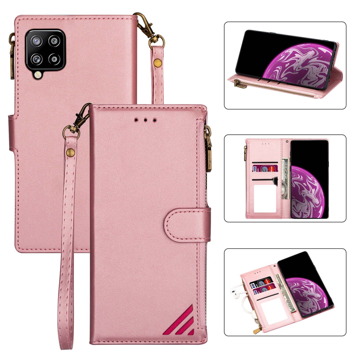 

Wallet Phone Case PU Leather Coated TPU Cover for Samsung Galaxy A42 5G - Rose Gold, Galaxy A42 5G