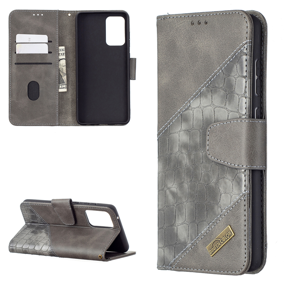 

BF04 Splicing Crocodile Texture Protector Wallet Stand Leather Case for Samsung Galaxy A72 5G / A72 4G - Grey, Galaxy A72 5G