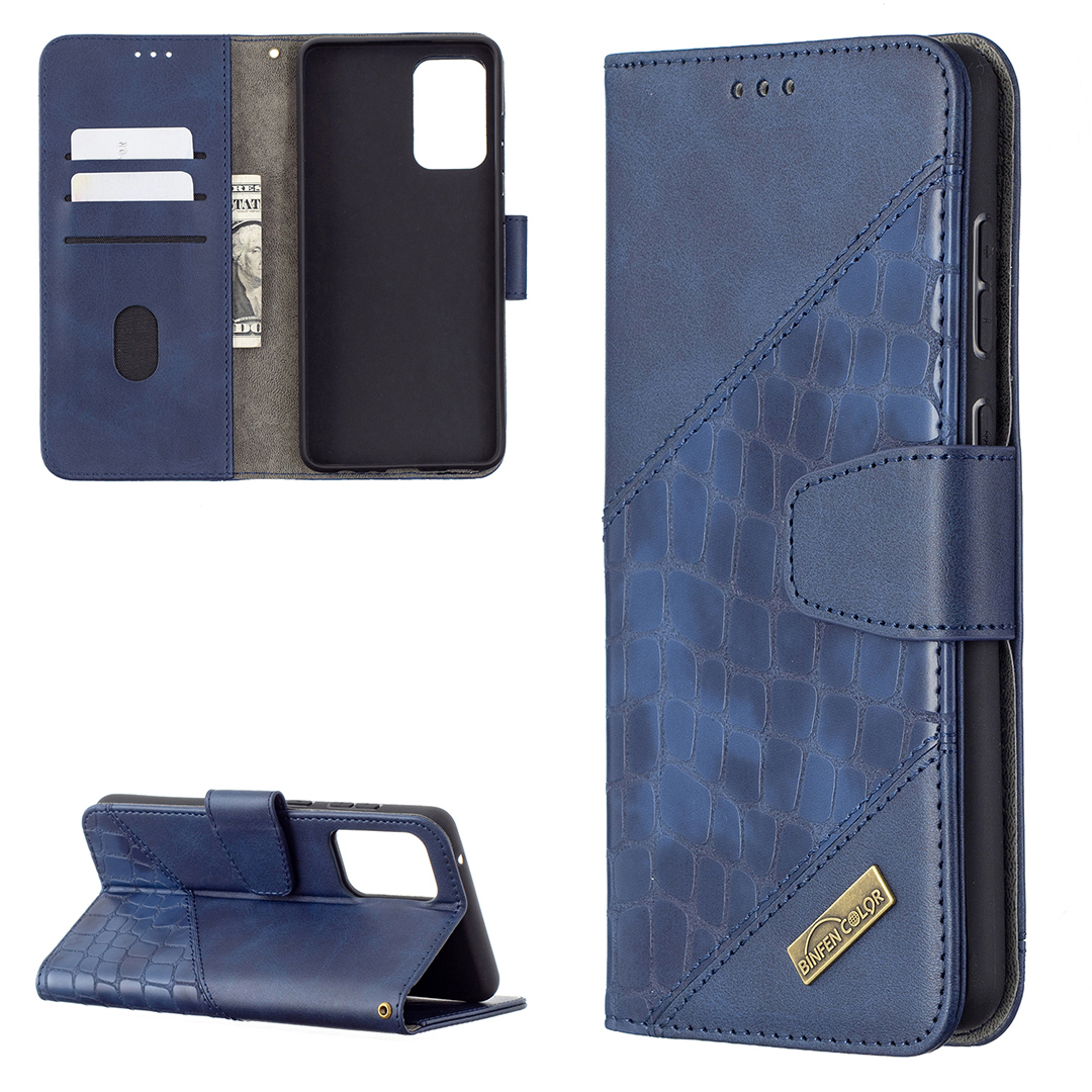 

BF04 Splicing Crocodile Texture Protector Wallet Stand Leather Case for Samsung Galaxy A72 5G / A72 4G - Blue, Galaxy A72 5G