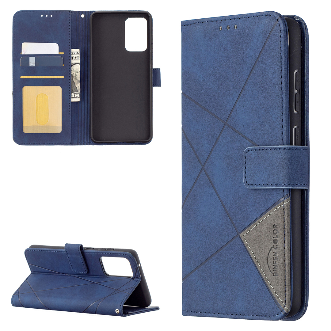 

BF05 Geometric Texture Leather Wallet Stand Case Cover for Samsung Galaxy A72 5G / A72 4G - Blue, Galaxy A72 5G