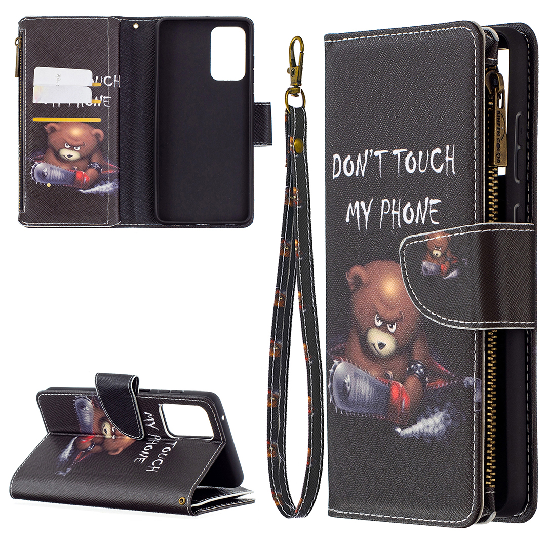 

BF03 Zipper Wallet Pattern Printing Leather Phone Case for Samsung Galaxy A72 5G - Don't Touch My Phone, Galaxy A72 5G
