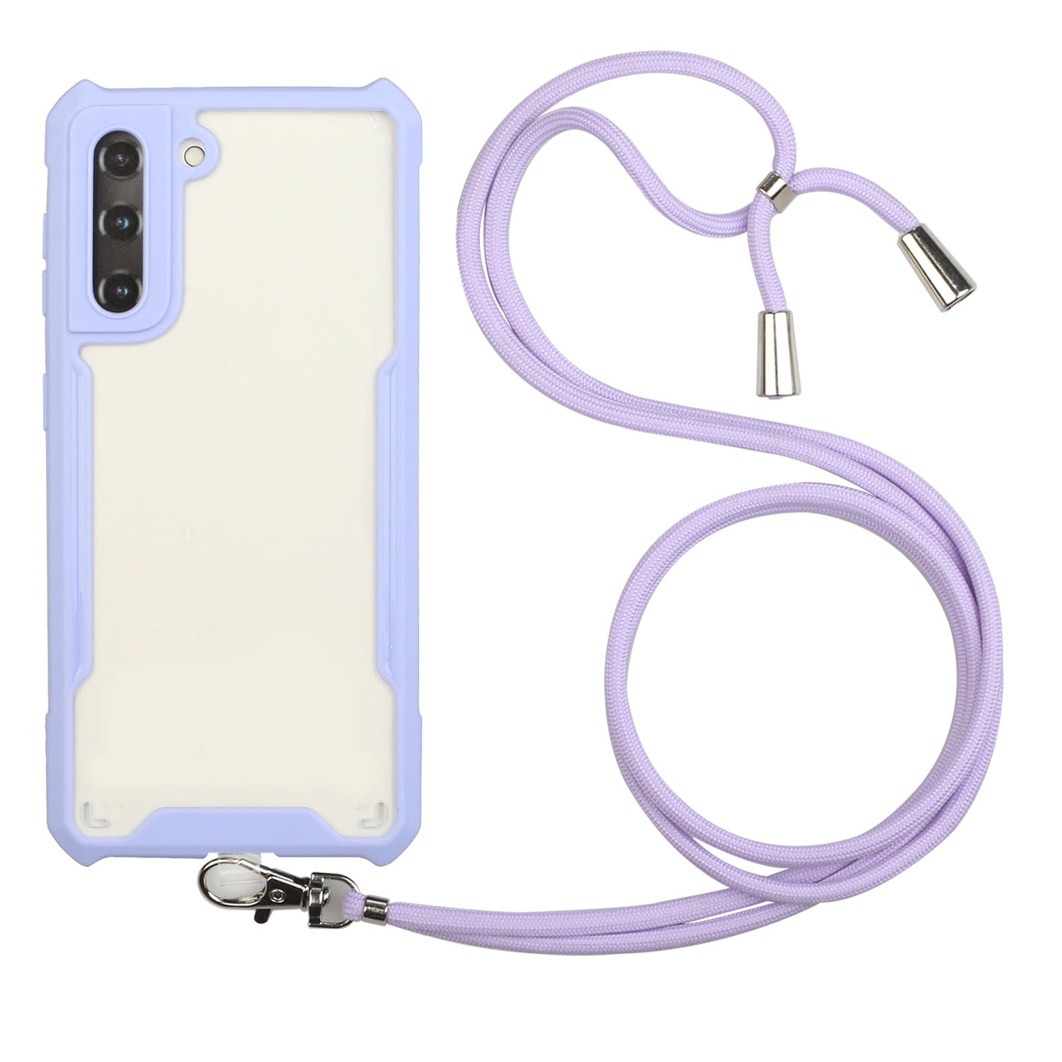 

Acrylic+TPU Shockproof Phone Protective Case with Strap for Samsung Galaxy S21 5G - Purple, Galaxy S21 5G