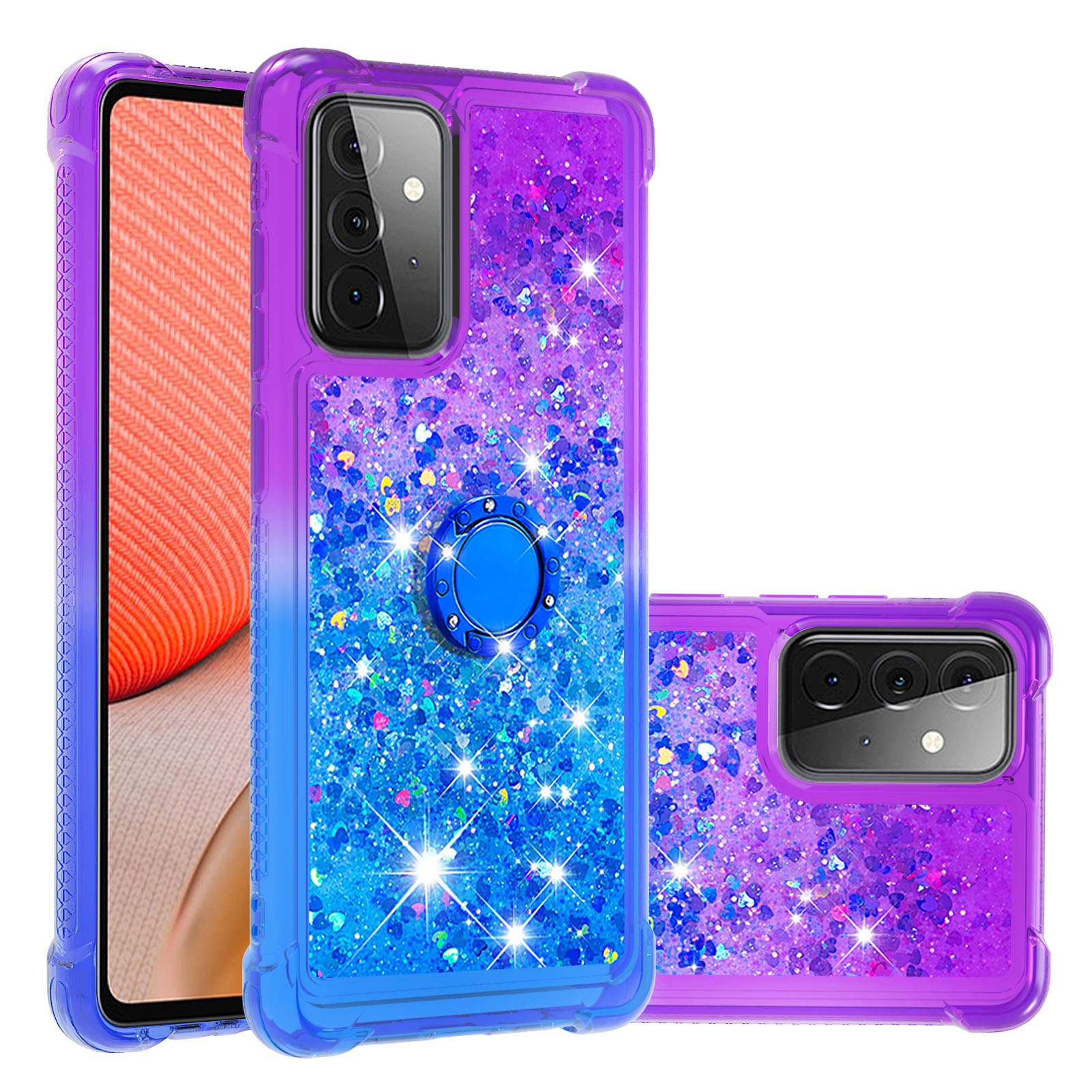 

Shockproof Gradient Quicksand Kickstand TPU Shell for Samsung Galaxy A72 5G - Purple/Blue, Galaxy A72 5G