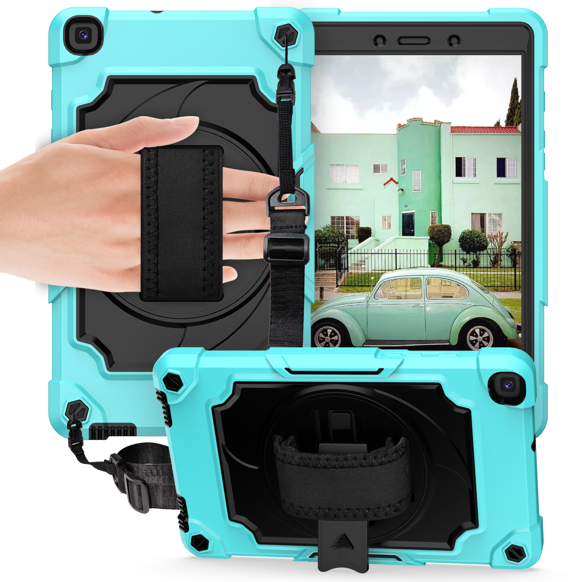 

Shockper-надежный пк и Силиконовый Корпус Таблеток с Kickstand Для Samsung Galaxy Tab A 8.0 Wi-Fi (2019) SM-T290 - Небо Синий/черный, Galaxy Tab A 8.0 (2019)