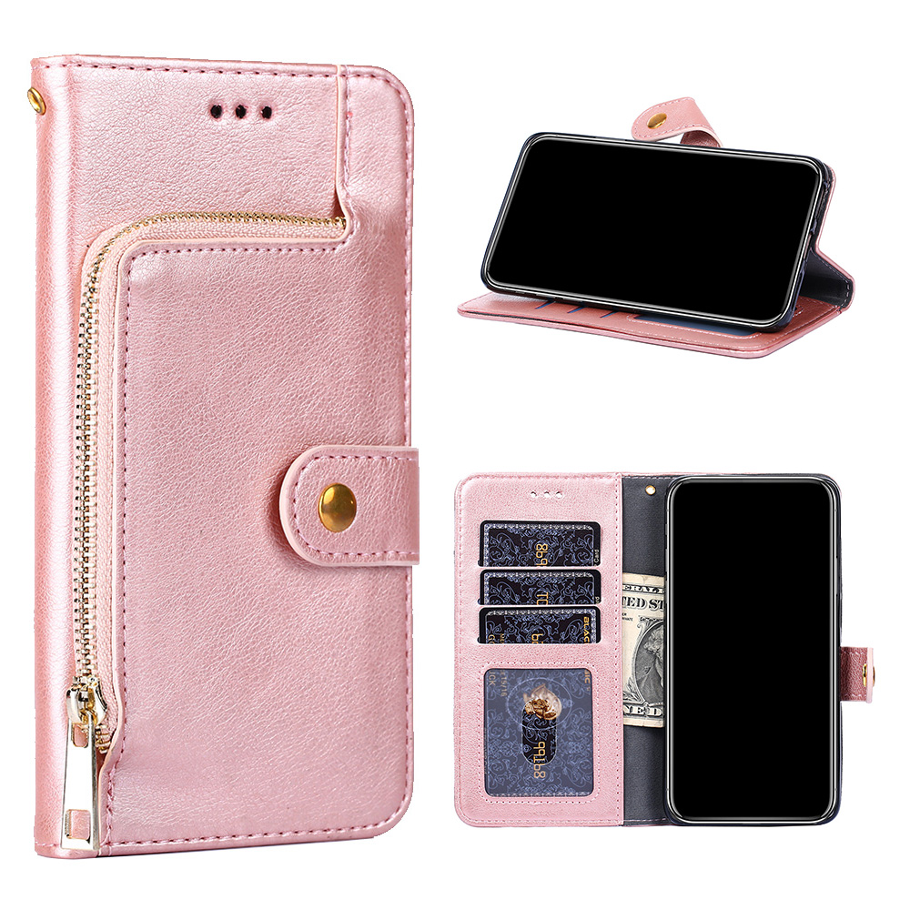 

Leather Phone Case with Zipper Pocket for Samsung Galaxy A42 5G Wallet Stand Design Shell - Rose Gold, Galaxy A42 5G
