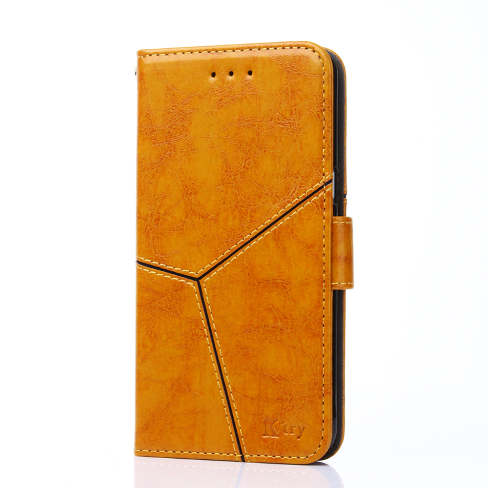 

Wallet Stand Design Geometric Splicing Leather Phone Cover for Samsung Galaxy A12 - Yellow, Galaxy A12